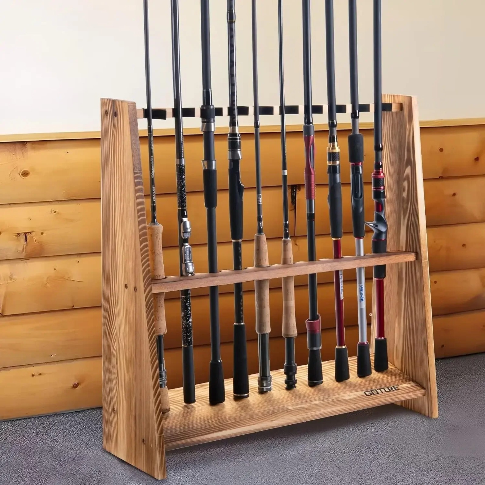 Goture Carbonized Pine Wood Fi - Fishing Rod Rack review and price