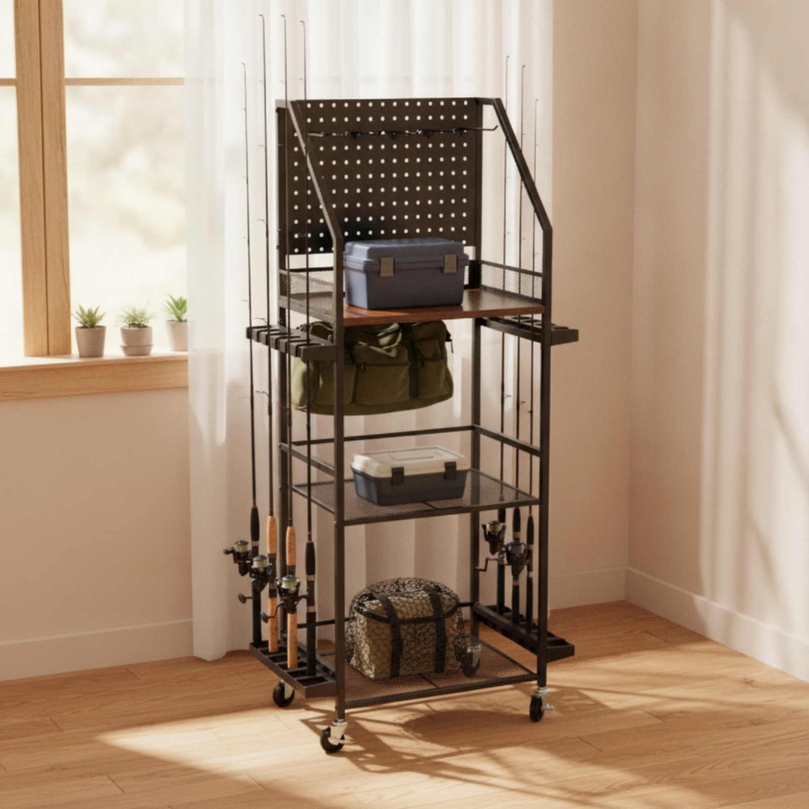 Fishing Rod Rack with Pegboard - Fishing Rod Rack review and price